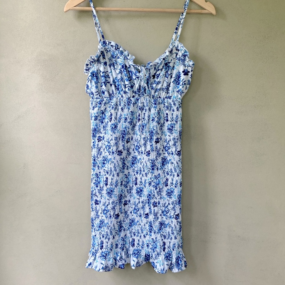 Revamped Ditsy Floral Print Shirred Frill Trim Cami Bodycon Dress